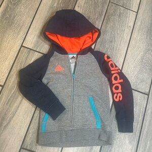 Adidas Boys Zip Up Hoodie 4T Blue Gray Neon Orange